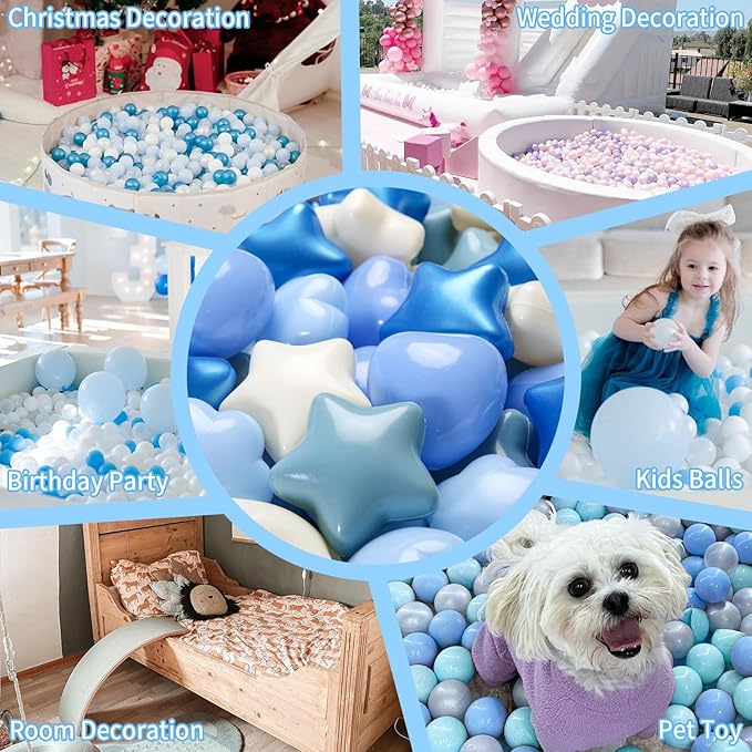 GOGOSO Ball Pits Balls for Toddlers, 100 Stars Hearts Florid Shapes Ball, Flowers Plastics Balls for Bounce House, Pastel Ball for Kids Birthday Party Xmas Friendship Bracelet Banner Decor