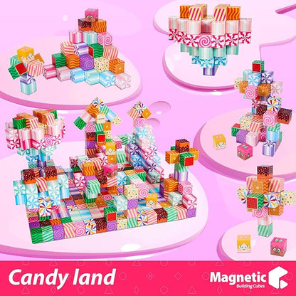Magnetic Blocks Candy Land Edtion, Magnetic Tiles Building Blocks Boys & Girls Toys Age 3-5 4-8 5-7 Sensory Gift for Kids，Magnets Cubes，Upgraded STEM Gift 1.2 Inches