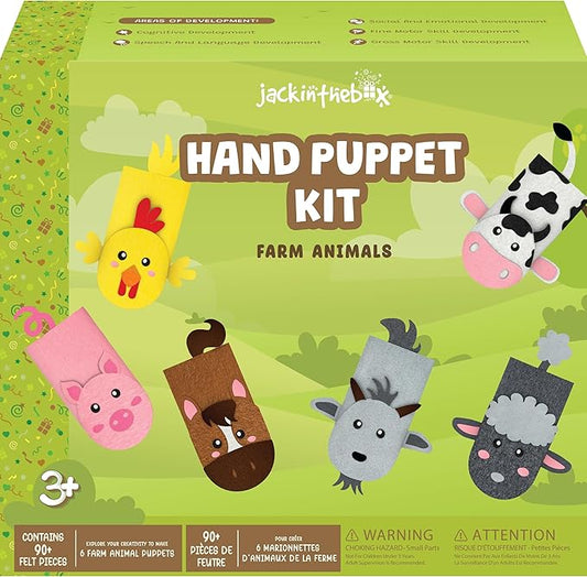 jackinthebox Hand Puppet Making Kit -6 Farm Animals Felt Puppet Craft Kit for Kids,Creative DIY Arts & Crafts Kit Make Your Own Puppets for Storytelling Role Play, Great Craft Gifts for Kids Ages 4-8