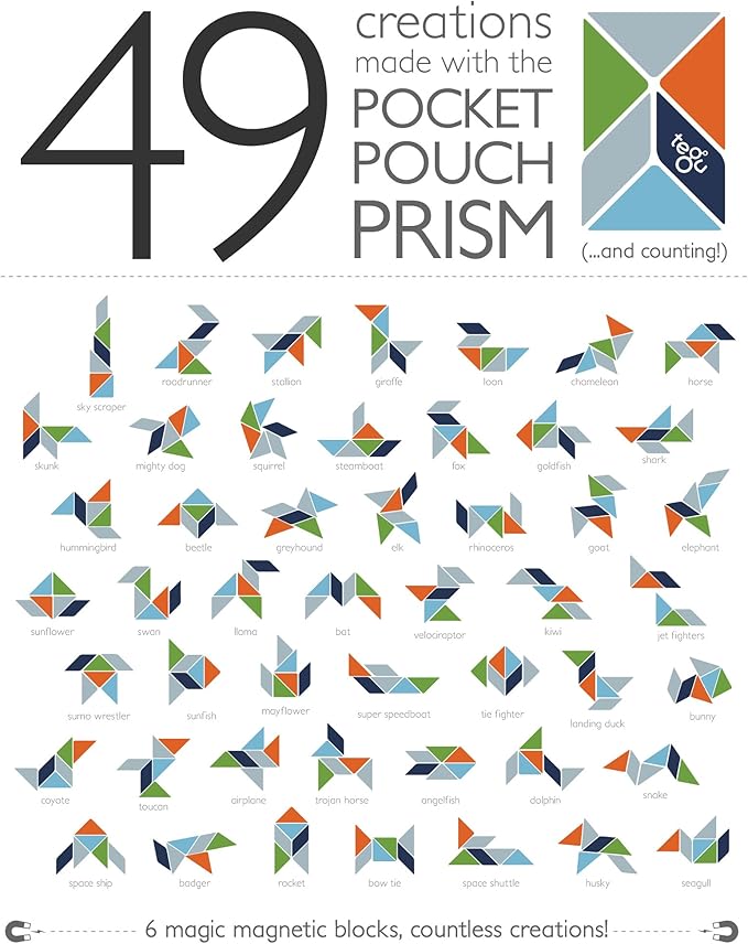 6 Piece Tegu Pocket Pouch Prism Magnetic Wooden Block Set, Tints