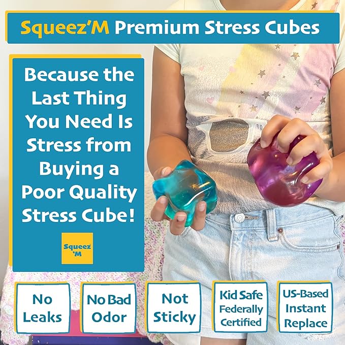 Premium Big Block Squeez'M Cube – 35% Larger Than The Standard Squishy Cube, Toy for Kids & Adults - Sensory Fidget for Stress Relief, Focus & Play – Colorful, Durable, Gift-Ready – ASTM Certified 3+