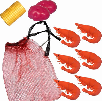 Lil' Bit Boiling Co. Kids Louisiana Shrimp & Fixins Toy Food Kitchen Set for Children - Toy Shrimp Set with Potatoes, Corn, and Mesh Bag