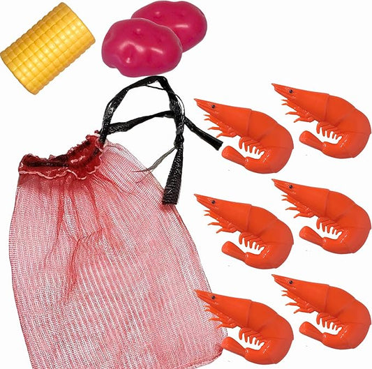 Lil' Bit Boiling Co. Kids Louisiana Shrimp & Fixins Toy Food Kitchen Set for Children - Toy Shrimp Set with Potatoes, Corn, and Mesh Bag