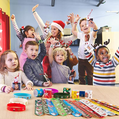 48 PCS Christmas Slap Bracelets and Rubber Bracelets for Kids Holiday Party Favors Bracelets Silicone Wristbands for Birthday Party Supplies Boys and Girls'Santa Gifts Xmas Stocking Stufers