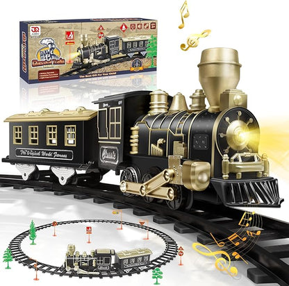 JUQU Train Set - Train Toys for Boys w/Lights & Sounds (ON/Off), Toddler Toy Train Sets w/Locomotive Engine, Cars& Tracks, Christmas Train Gift for 3 4 5 6 7 8+ Year Old Kids Birthday Gifts