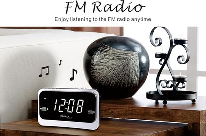 Alarm Clock Radio for Bedroom, 2 Alarms Big LED Display Plug in Simple Basic Digital FM Clock Radio with USB Charging Port, Adjustable Volume, Dimmable, Snooze for Deep Sleepers Kids