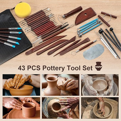 Amrules Clay Tools Kit, 43 PCS Red Pottery Tools, Practical Polymer Clay Sculpting Tools Kit, Air Dry Clay Tools Set for Adults, Pottery Craft, Dotting, Carving, Drawing, Molding, Modeling, Shaping
