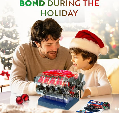 Playz V8 Combustion Engine Model Kit That Runs - Build Your Own STEM Mini V8 Model Engine Kit for Adults & Kids Age 12+, Visible V8 Mini Engine Kit That Works for Adult w/ 270 STEM Parts