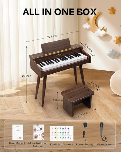 Starfavor Kids Keyboard, 37 Keys Digital Piano with Volume Control, Rechargeable Music Educational Instrument Toy, Wood Piano for 3+ Girls, Boys, Beginner, Toddler