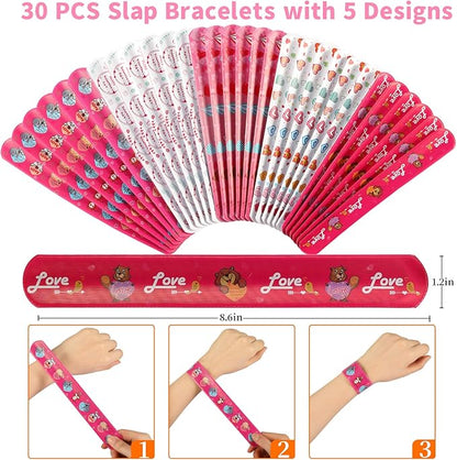 Mibor Valentines Day Cards for Kids - 30 Slap Bracelets + 30 Valentines Cards for Kids Class, 6 Cute Animals Patterns Cards, Kids Valentines Day Cards for School Classroom Valentines Day Decorations