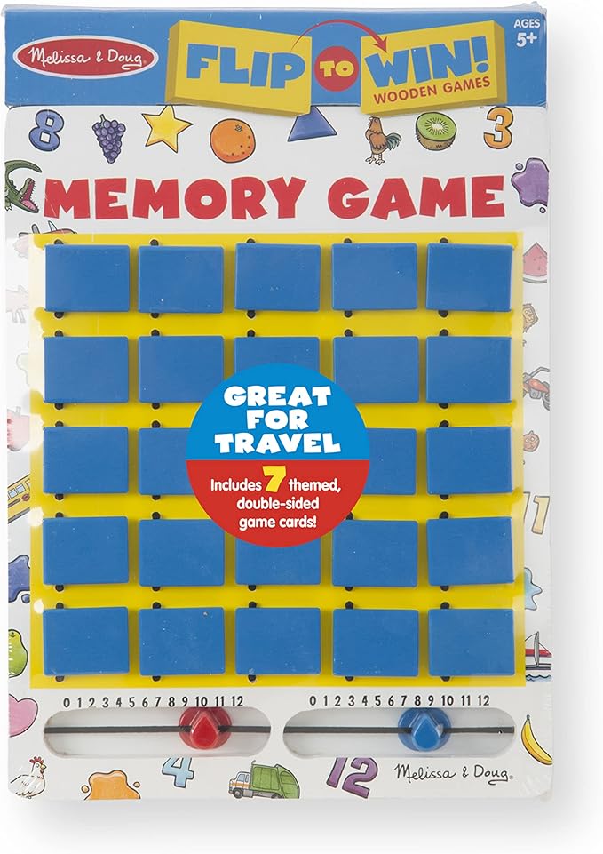 Melissa & Doug Flip to Win Travel Memory Game - Wooden Game Board, 7 Double-Sided Cards