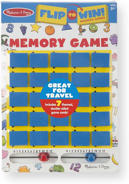 Melissa & Doug Flip to Win Travel Memory Game - Wooden Game Board, 7 Double-Sided Cards Road Trip Essentials For Kids, Hangman For Kids, Memory Toy For Toddlers And 5+