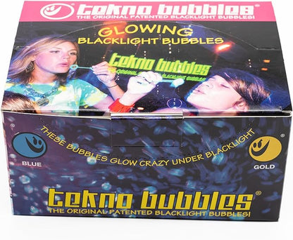 Atomic Bubbles: Tekno Bubbles - 12 Pack (6 Gold, 6 Blue) - 4oz Bottles, UV Blacklight Glow Bubbles, Glow Parties, Indoor & Outdoor, Kid Safe Non-Toxic