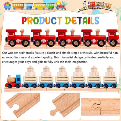 20 Pcs Straight Wooden Tracks Expansion Wood Train Track Pieces Connectors Adapters Male Male Female Female Train Track Wood Starting Wooden Bridge Accessories Compatible with Railroad Set