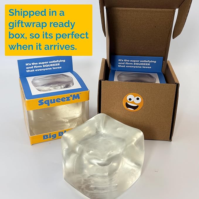 Premium Big Block Glass Squeez'M Cube – 35% Larger Than The Standard Squishy Cube, Toy for Kids & Adults - Sensory Fidget for Stress Relief – Clear Durable, Gift-Ready – ASTM Certified 3+