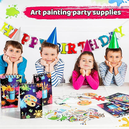 49Pcs Art Paint Party Supplies Art Paint Party Favor 24 Paint Splatter Notepads 24 Keychains Stickers Neon Paint Party Decorations Colorful Graffiti Art Painting Birthday Gifts Rewards