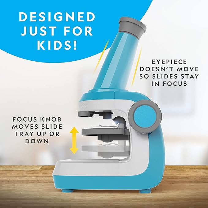 National Geographic Microscope for Kids - Science Kit with an Easy-to-Use Kids Microscope, Up to 400x Zoom, Blank and Prepared Slides, Gifts for 6 7 8 9 & 10, STEM Project Toy (Amazon Exclusive)