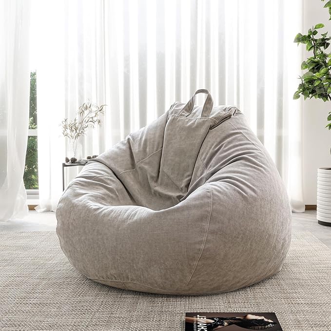 Child Bean Bag Cover(No Filler), Polyester White Bean Bag Cover Stuffable Bean Bag Memory Foam Soft Premium Corduroy Stuffable Bean Bag Plush Toy For Kids,35"*30"*30"