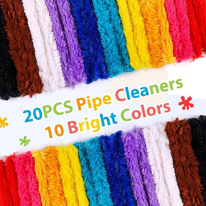 Caydo 20 Pieces Extra Thick Pipe Cleaners Craft Supplies 10 Colors Soft Chenille Stems for Kids Art Craft DIY Projects Creative Decoration (30 mm x 12 Inch)
