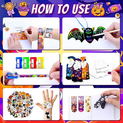 24 PACK 500 PCS Halloween Stationery Set, Party Favors for Kids Assorted Art and Craft Kit, Goodie Bag Stuffers Classroom Prizes Trick or Treat Fillers