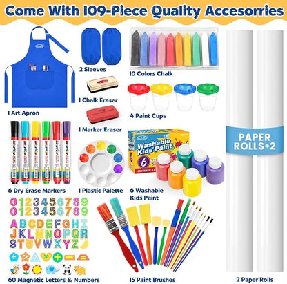 Art Easel for Kids Easel for Toddlers, Adjustable Wooden Kids Drawing Easel with Magnetic Whiteboard & Chalkboard, Kids Dry Erase Board, Easel for Kids Ages 3 4-8 9-12, Blue w/Bag