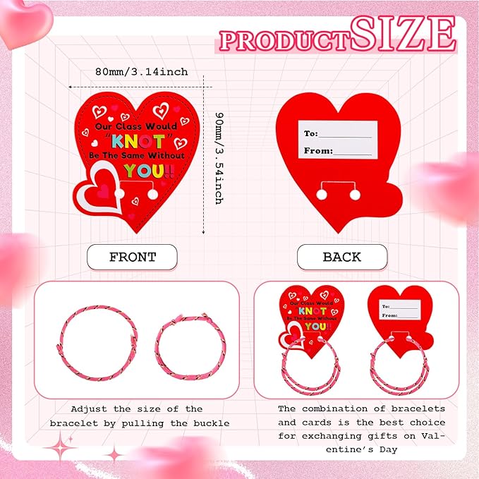 Sratte 50 Pcs Valentine's Day Neon Friendship Bracelets Bulk with 50 Pcs Heart Card for Valentine's Gifts Birthday Goodie Bag Stuffers(Paper,Slap Bracelets)