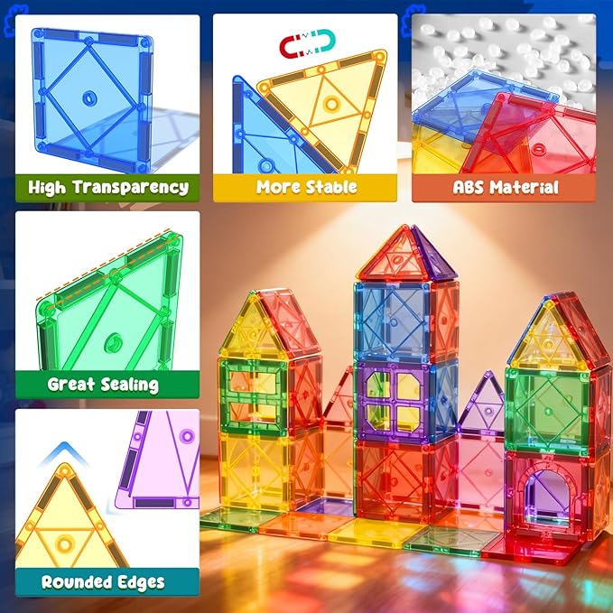 Soyee Magnetic Tiles Toddler Toys Magnetic Building Blocks for Kids Ages 3-12 STEM Educational Toys for Girls & Boys Sensory Toys for Kids with Autism Classroom Must Haves Outdoor Toys
