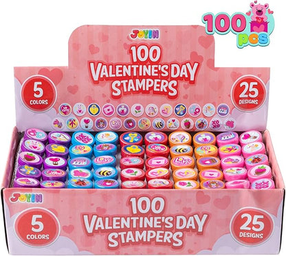 JOYIN 100 Pcs Valentine's Themes Stamper, 25 Designs Arts and Crafts Stamper for Valentines Day Party Favors, Classroom Exchanging Gifts, Classroom Holiday Reward Prizes
