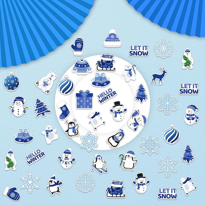 JULBEAR Winter Foam Sticker, 300Pcs Penguin Snowman Snowflakes Self Adhesive Foam Stickers for Kids Christmas Party Favors DIY Crafts Winter Holiday Decorations