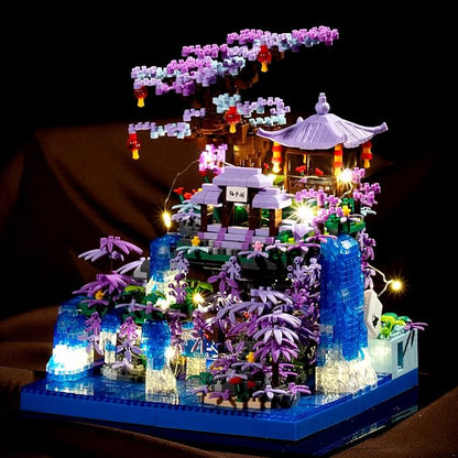 Peach Blossom Pond Japanese Architecture Building Blocks Set for Adults and Kids, Micro Mini Bricks Cherry Blossom Tree House Building Kit 2500+PCS Green