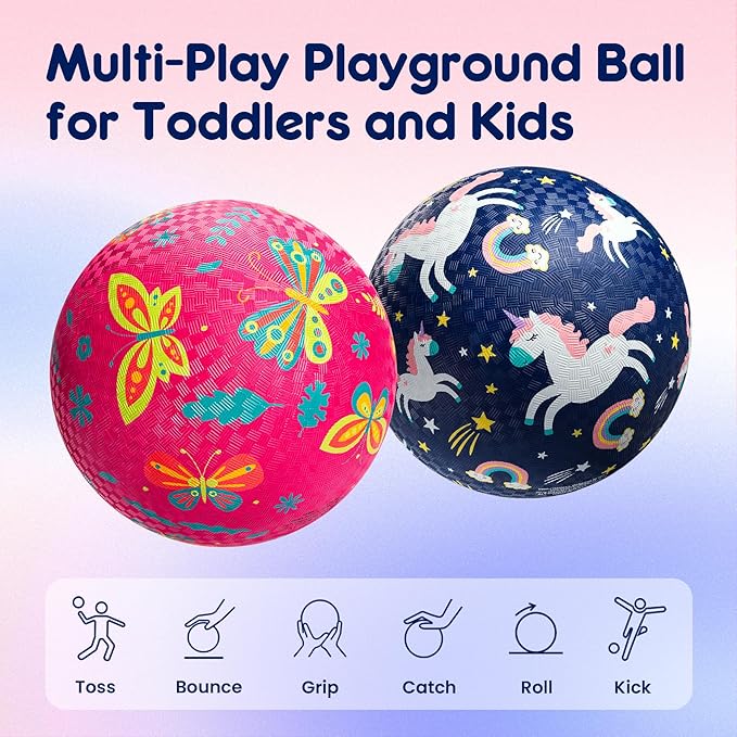 U&C Planet Playground Balls for Toddlers 1-3, 2 Pack 6 inch 8.5 inch Kickball for Kids Outdoor Indoor, Catoon Rubber Balls with Pump, Child Gift for Boys Girls 1-3 3-5 5-10