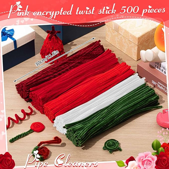 Peryiter 500 Pieces Pipe Cleaners Chenille Stems 12 Inch Craft Supplies Bulk for DIY Art and Craft Projects Creative Gift Wrapping Party Decorations(Rose Color,12 Inch)