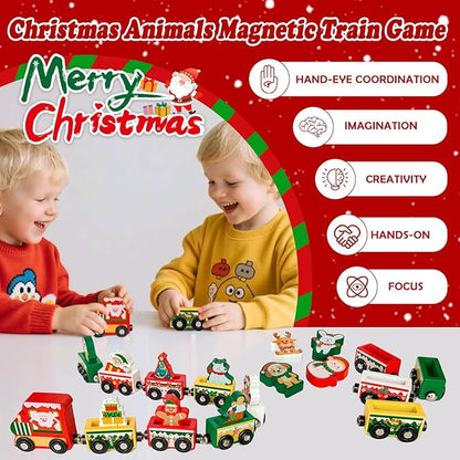 Advent Calendar 2025 Magnetic Wooden Animal Train for Kids,24 Day Christmas Advent Calendar Surprise Train,Montessori Magnetic Train Toy Christmas Countdown Gift for Toddlers,Boys and Girls