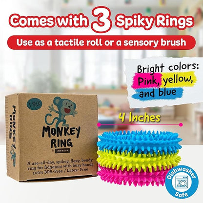 Impresa 3-Pack Spiky Sensory Rings from The Original Monkey Noodle, Fidget Bracelet for Kids with Unique Needs, Fosters Creativity, Focus and Fun-Great for Classrooms, Home & Playtime Age 3+