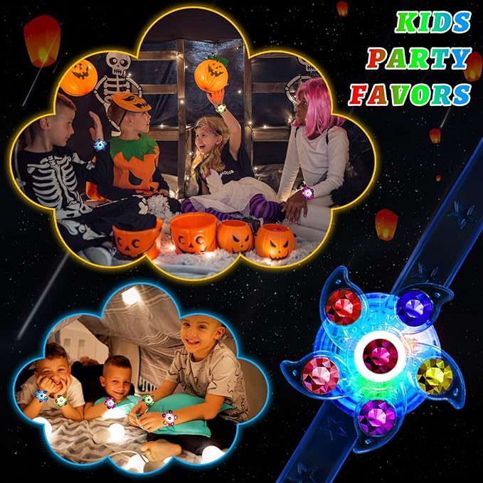 Party Favors for Kids 4-8-12, Pinata Goodie Bag Stuffers LED Light Up Fidget Spinner Bracelets, Glow in The Dark Party Supplies,Prize Return Gifts for Kids Birthday Halloween Christmas Classroom party