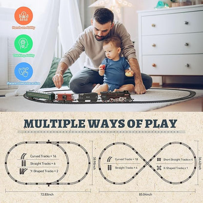 Train Set with More Tracks & Carriages, Luxury Train Toys with Smoke, Light and Sound, Christmas Train Sets for Around The Tree, Toy Train Set for 3 4 5 6 7 8+ Years Old Boys Toddlers Gifts