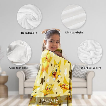 Custom Name Yellow Star Ducks Adult duck Blanket Kids Funny Blanket Suitable for Bedroom bed sofa Crib Couch Chair outdoor All Season Items That Yellow Duck Lovers Will Love 90”×120 ”for Family