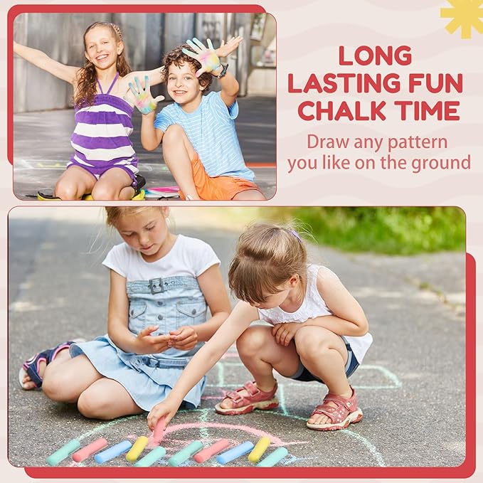 Fulmoon 40 Pcs Jumbo Sidewalk Chalk for Kids Outdoor Art Non Toxic Large Washable Street Chalk for Adults Drawing Painting Graffiti Classroom(Multicolor,Round Style)