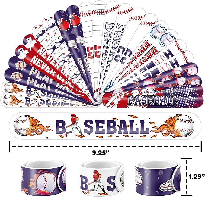 48PCS Baseball Party Favors - 24 Tattoos & 24 Slap Bracelets for Kids, Perfect for Sports-Themed Birthdays, School Prizes, and Classroom Rewards