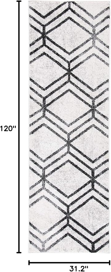 SAFAVIEH Adirondack Collection Runner Rug - 2'6" x 10', Ivory & Charcoal, Modern Geometric Distressed Design, Non-Shedding & Easy Care, Ideal for High Traffic Areas in Living Room, Bedroom (ADR253B)