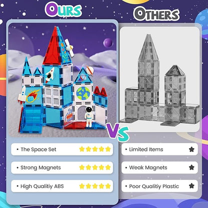 cossy Magnetic Tiles Space Set, Magnet Tiles with Astronaut, Magnetic Tiles for Kids Ages 4-8, STEM Toys, Toys for 3 4 5 6 7 8 Year Old Boy and Girl, Creative Building Toys, Space