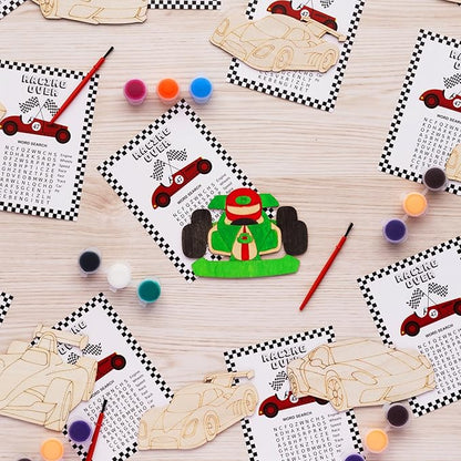 GEECOZYLIFE Thank You for Coming Gifts - 24 PCS Race Car DIY Crafts Kit - Unfinished Wooden Car Painting Set - Race Car Birthday Supplies Classroom Rewards Gifts Bulk