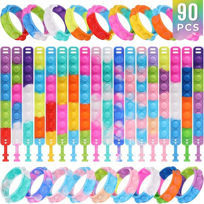 90 Pcs Kids Party Favors Pop Fidget Toys Bulk Its Fidget Bracelet It Birthday Party Favors for Kids Goodie Bags Stuffers Classroom Prizes Bubble Poppers Toddlers Toy for Students Girls Boys Cheap
