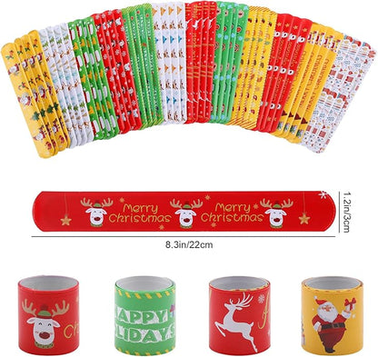 48PCS Christmas Slap Bracelets, Xmas Slap for Christmas Party Favor Decoration