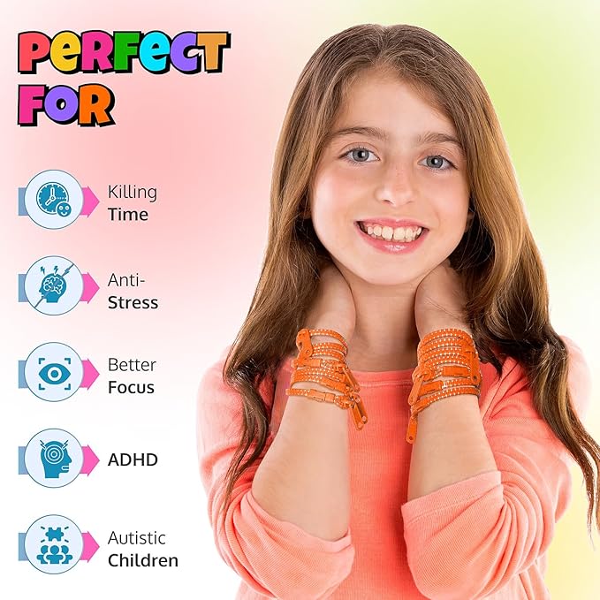 UpBrands 12-Pack Orange 7-Inch Zipper Bracelets – Spooky and Fun Fidget Party Favors for Halloween, Bulk Sensory Toys for Kids, and Festive Accessories for National Color Day