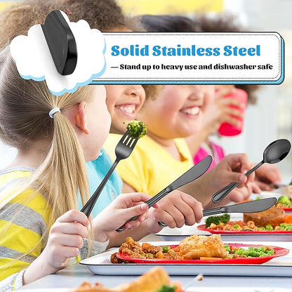 12-Piece Black Kids Silverware, E-far Stainless Steel Toddler Kids Utensils Safe for Preschooler/Children, Includes 4 Forks 4 Spoons 4 Knife, Slimline Look & Small Size, Healthy & Rust Free
