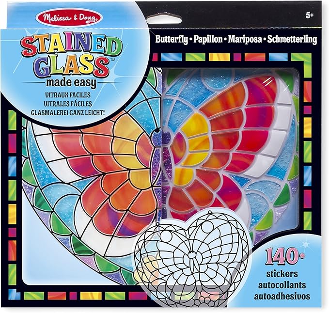 Melissa & Doug Stained Glass Butterfly Art Kit| Arts and Crafts for Kids Age 5+ | Kids Craft Kits | Kids Activity Window Art Kit | Sticker Art | Mess Free Activity | Gifts for Boys & Girls