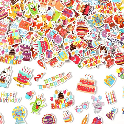 JULBEAR 300 Pieces Happy Birthday Foam Stickers Bulk Self-Adhesive Cute Cartoon Birthday Stickers for Arts Crafts Kids Students Teachers Classroom Reward Gifts Birthday Treat Greeting Card Decoration