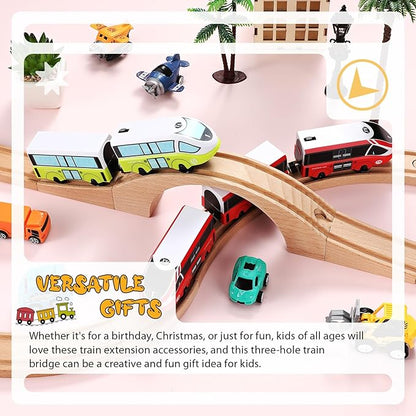 Kigley Wood Train Track Expansion Wooden Train Track Accessories Wooden Bridge for Most Major Toy Railway