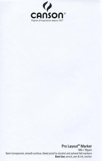 Canson Artist Series Pro Layout Marker Paper, Foldover Pad, 11x14 inches, 50 Sheets (18lb/70g) - Artist Paper for Adults and Students
